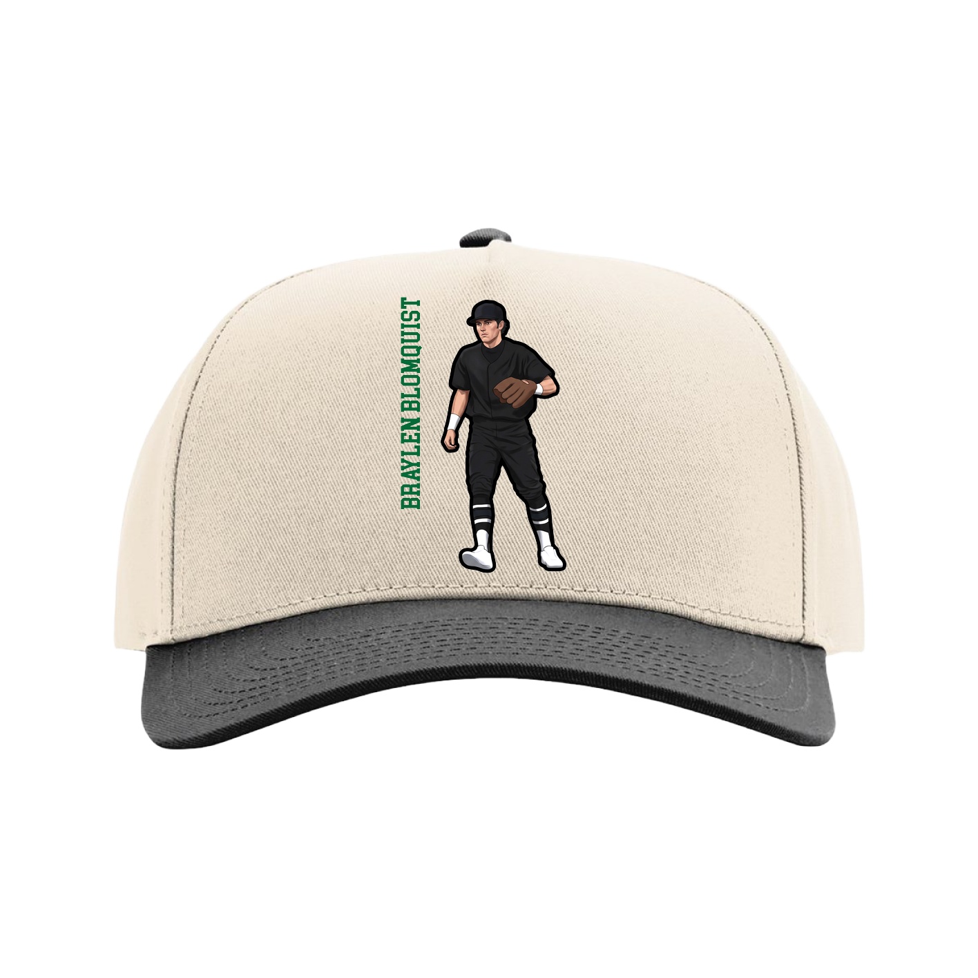 Full Fabric Five-Panel Champ Cap — Name Vertical in Cream/Black