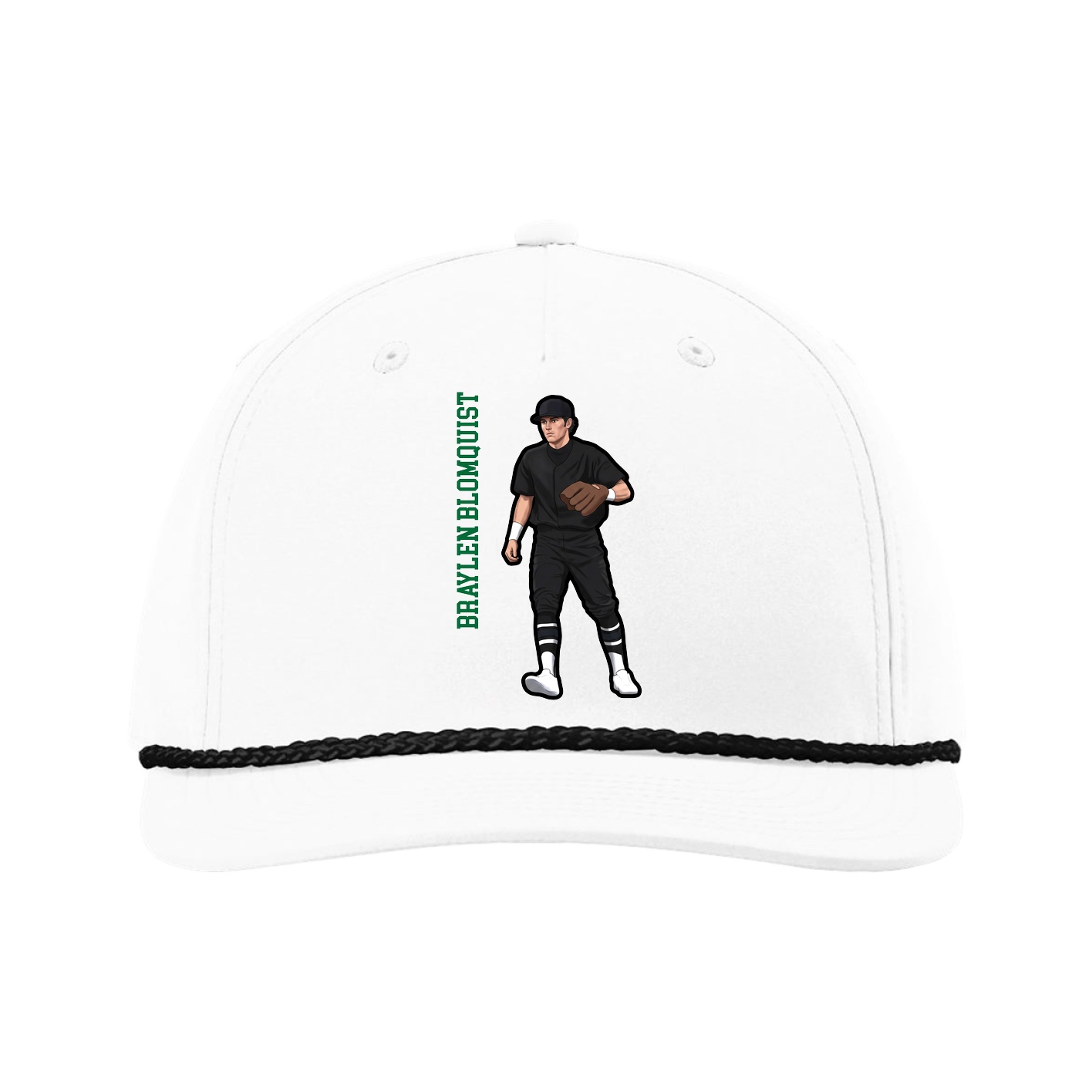 Five-Panel Classic Rope Cap — Name Vertical in White