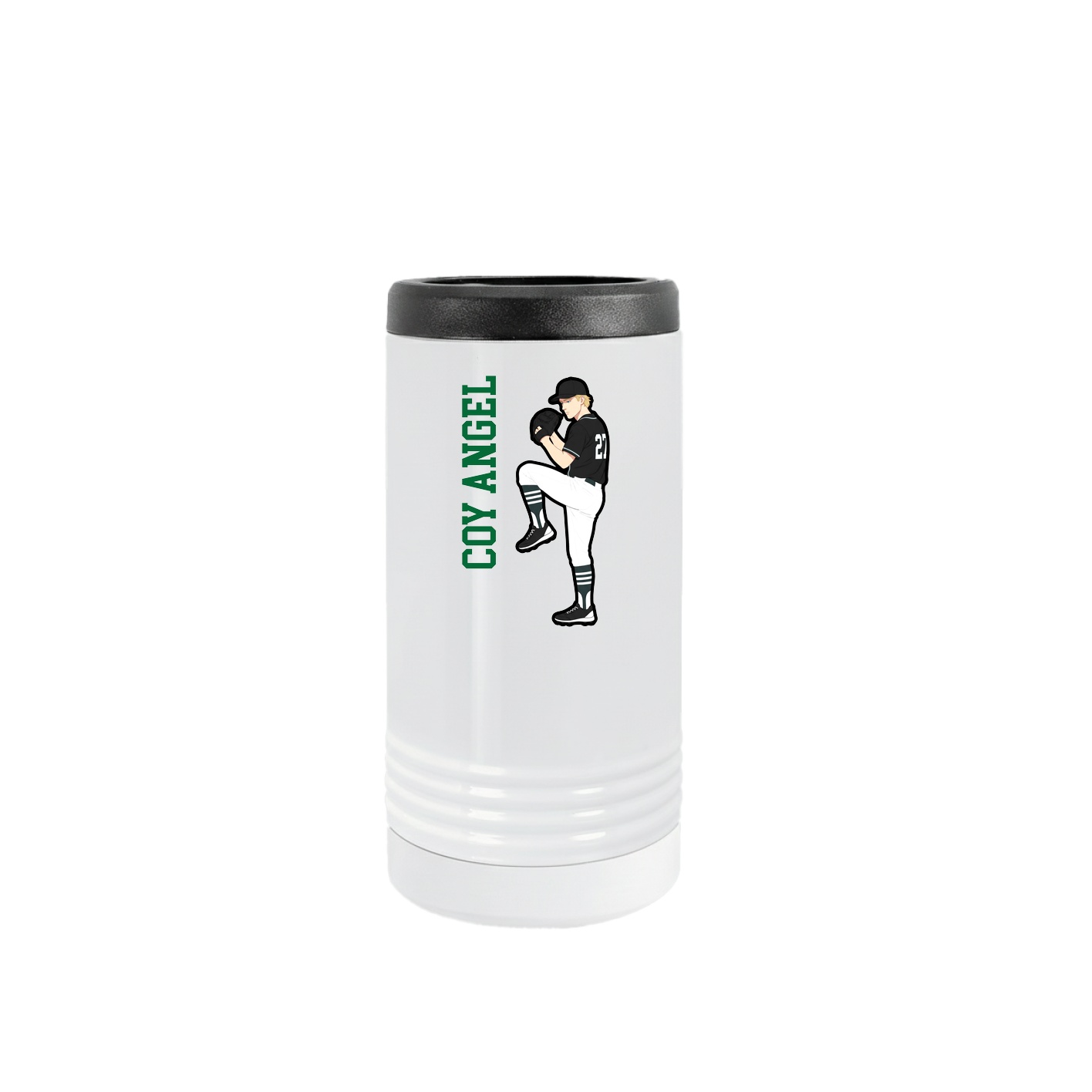 Slim Beverage Holder — Name Vertical in White