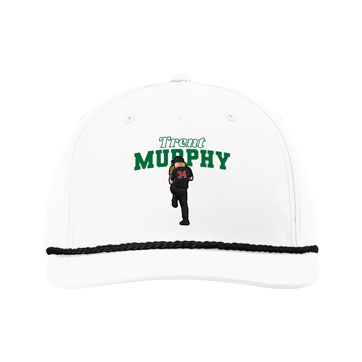 Five-Panel Classic Rope Cap — Name Arch in White