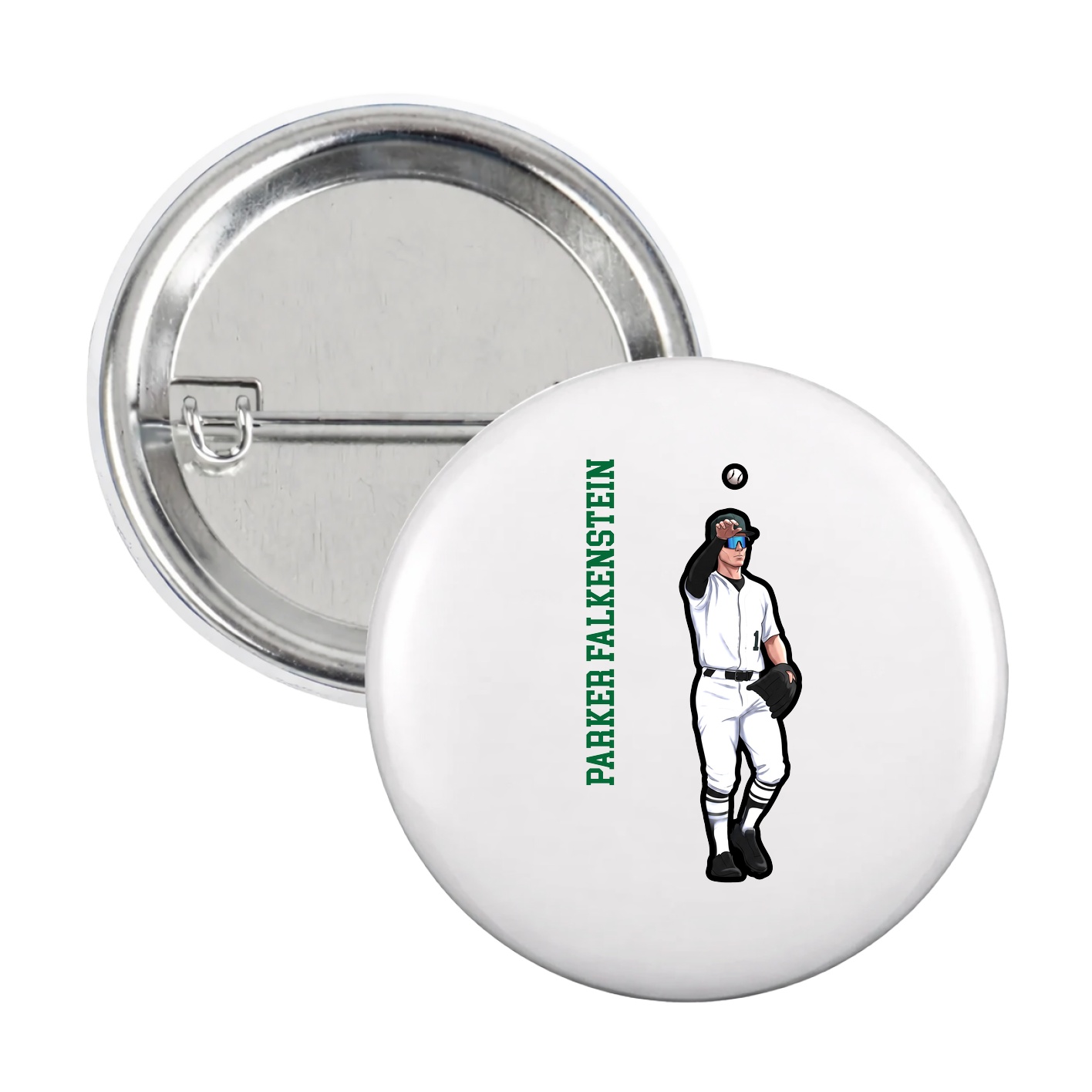 Game Day Button — Name Vertical in White
