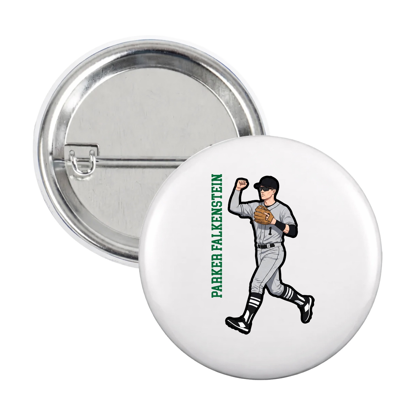 Game Day Button — Name Vertical in White