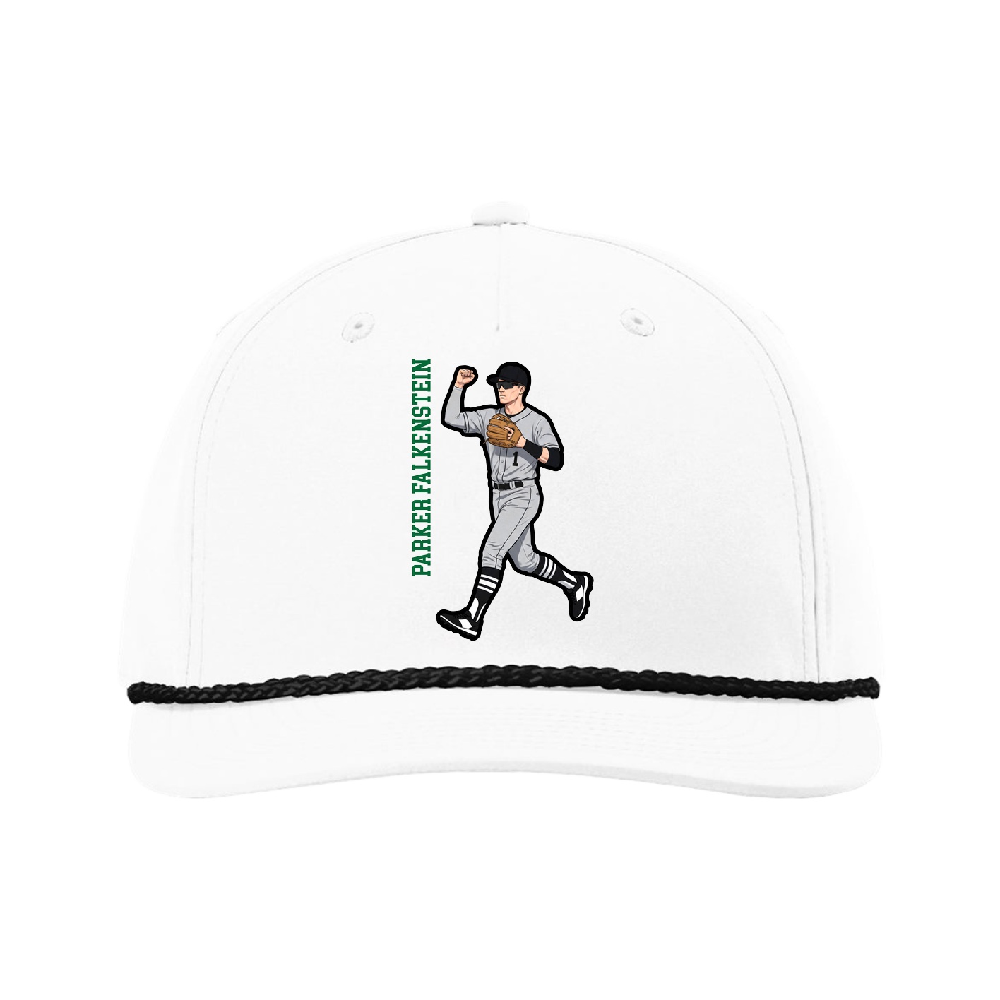 Five-Panel Classic Rope Cap — Name Vertical in White