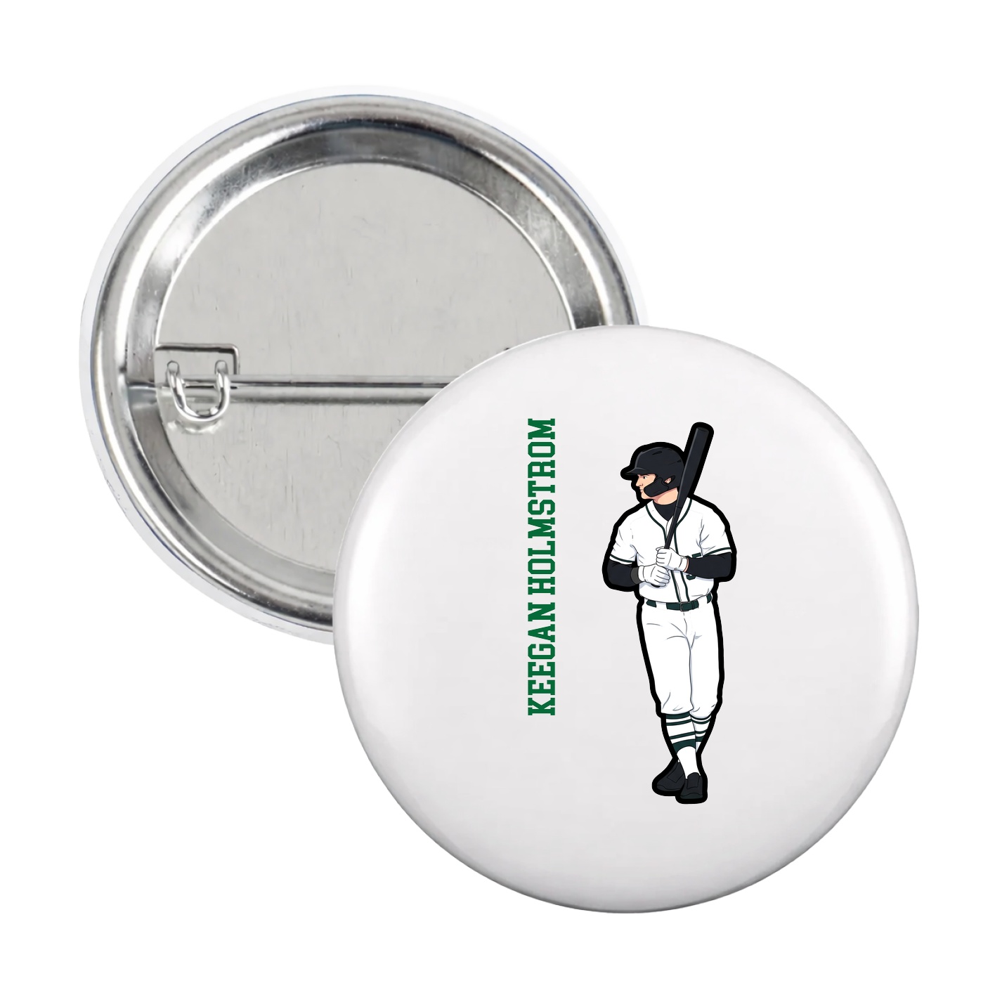 Game Day Button — Name Vertical in White