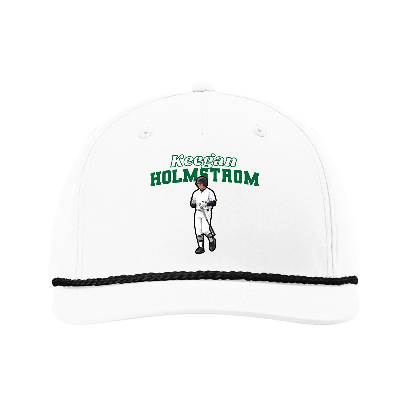 Five-Panel Classic Rope Cap — Name Arch in White