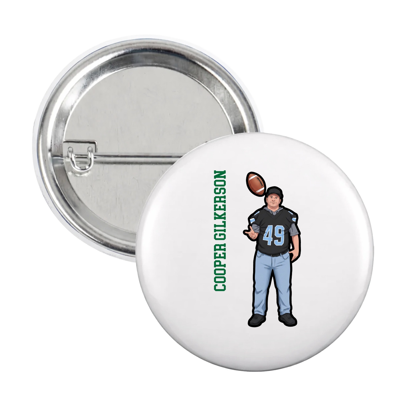 Game Day Button — Name Vertical in White