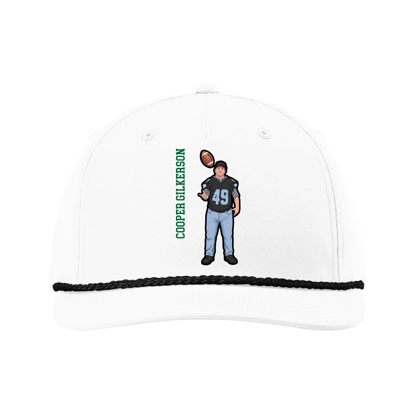 Five-Panel Classic Rope Cap — Name Vertical in White