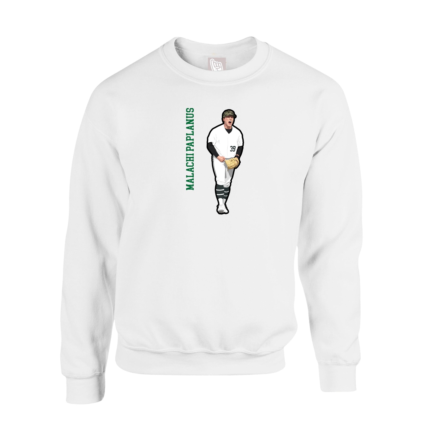 Fleece Crew — Name Vertical in White