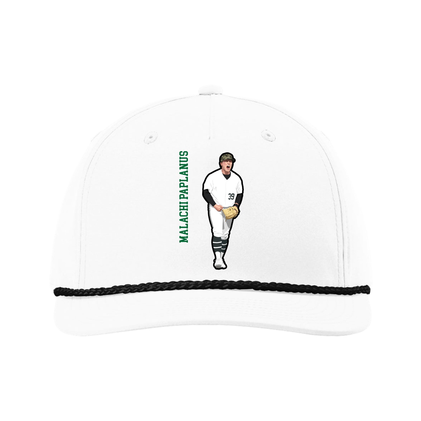 Five-Panel Classic Rope Cap — Name Vertical in White
