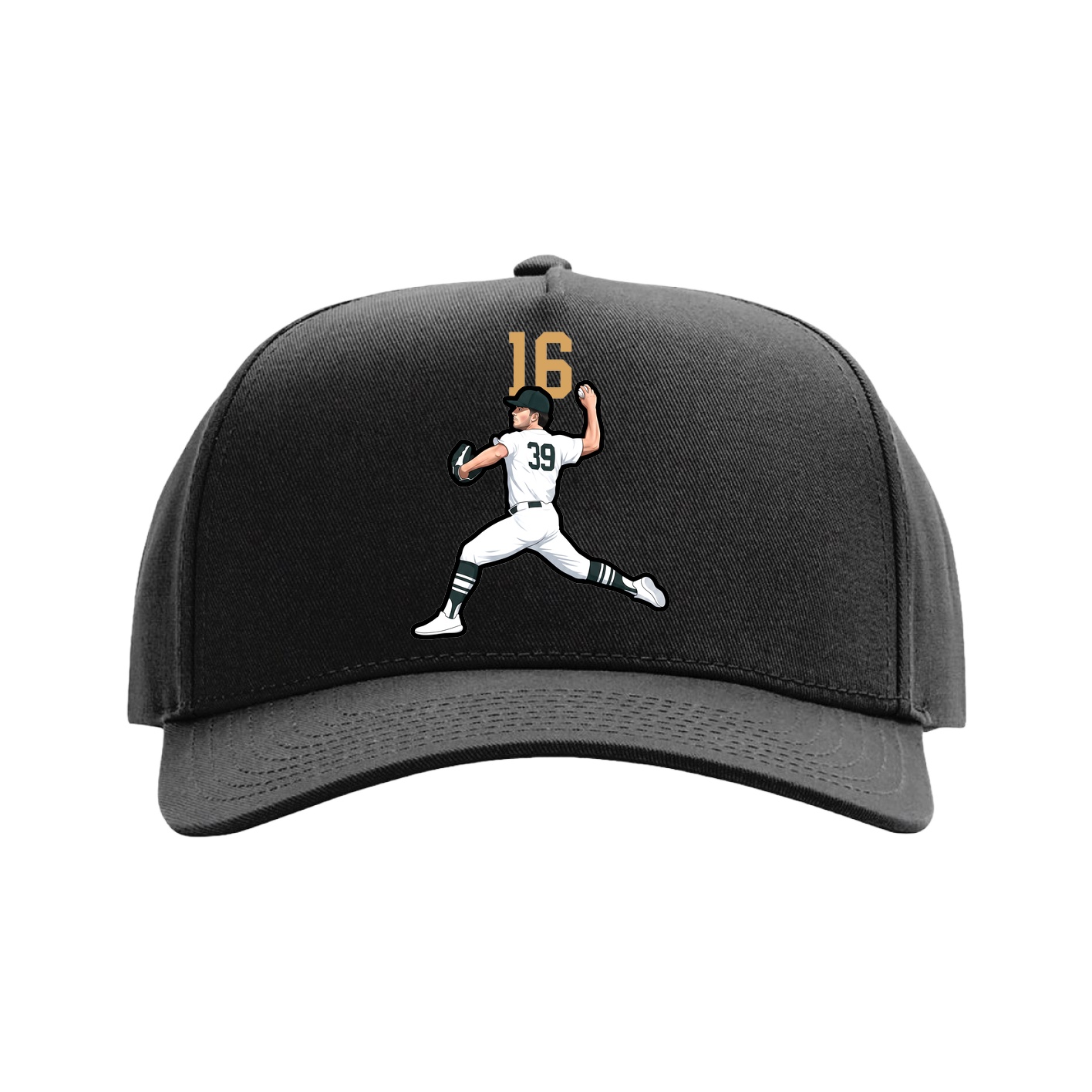 Full Fabric Five-Panel Champ Cap — Number Top in Black