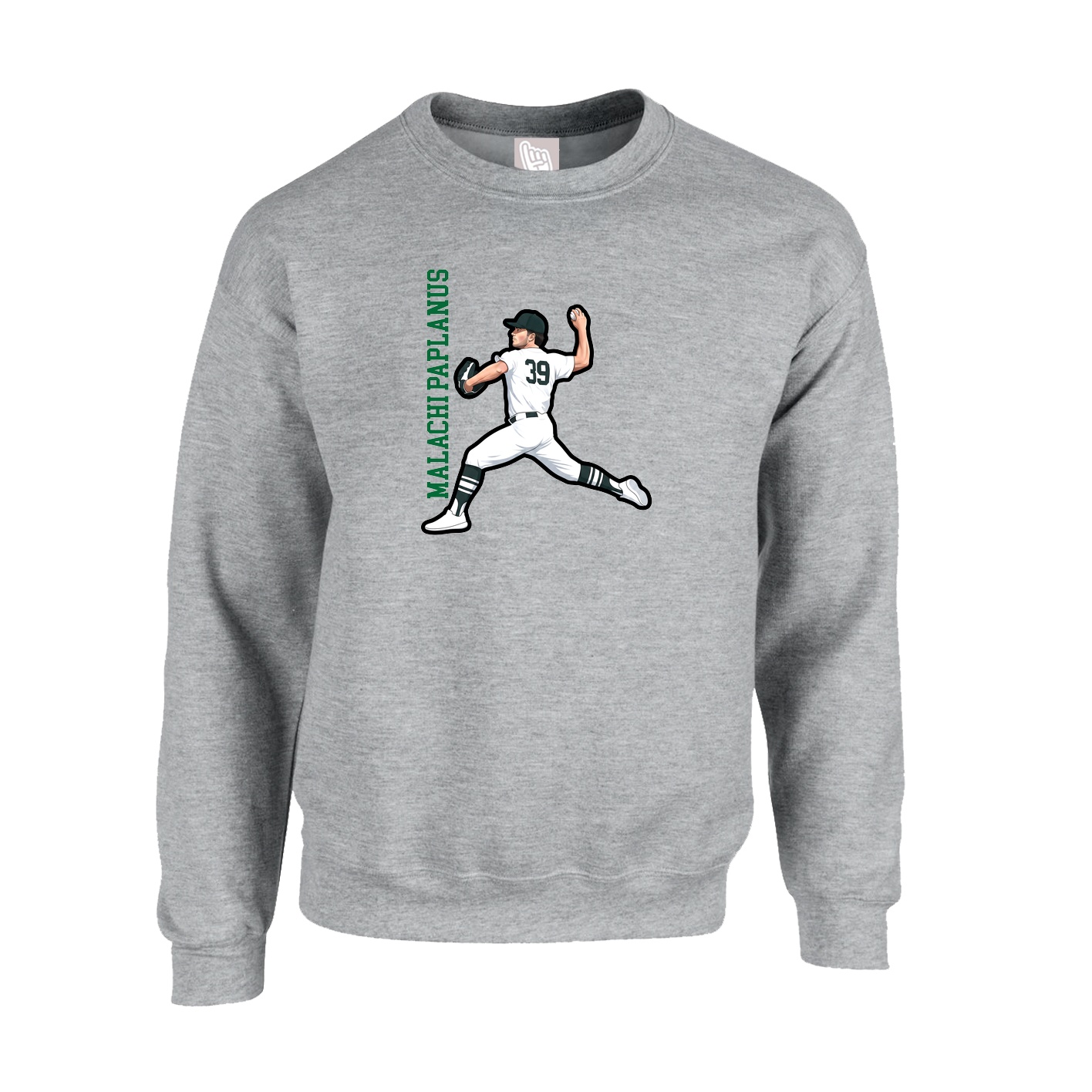 Fleece Crew — Name Vertical in Grey