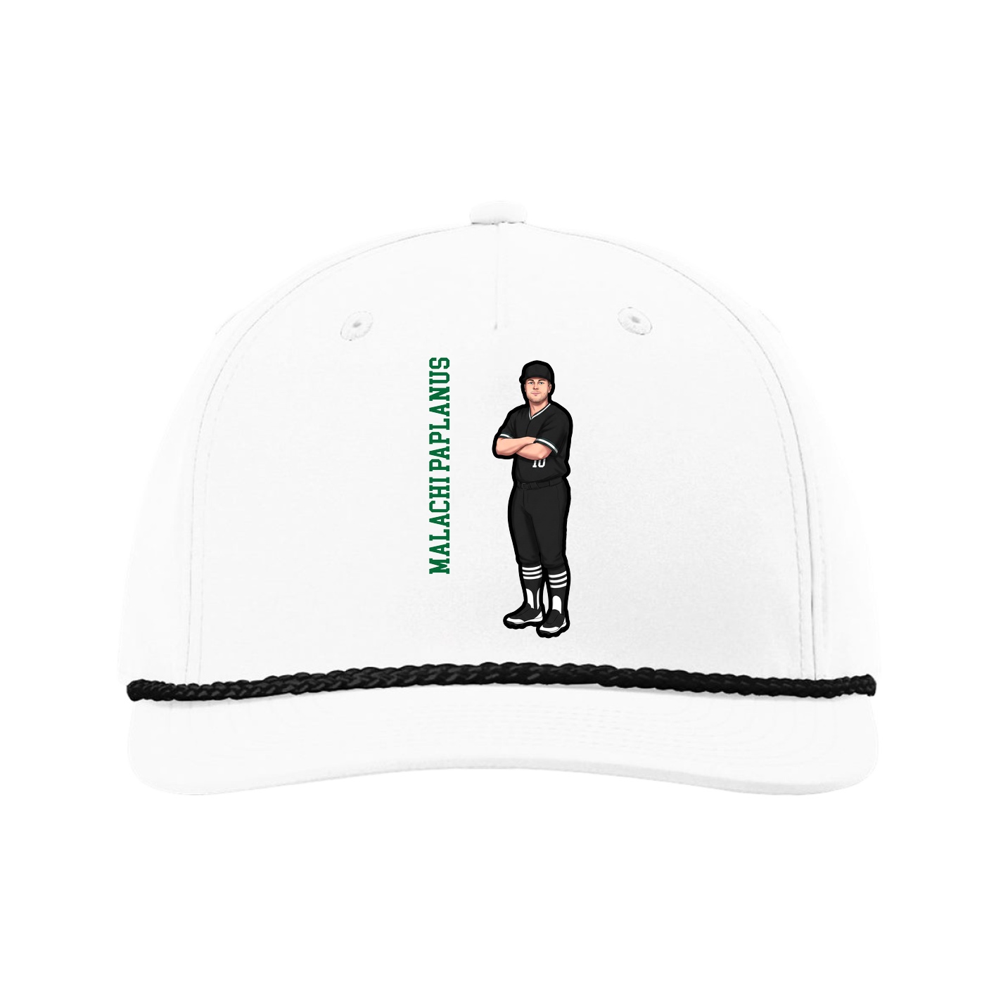 Five-Panel Classic Rope Cap — Name Vertical in White