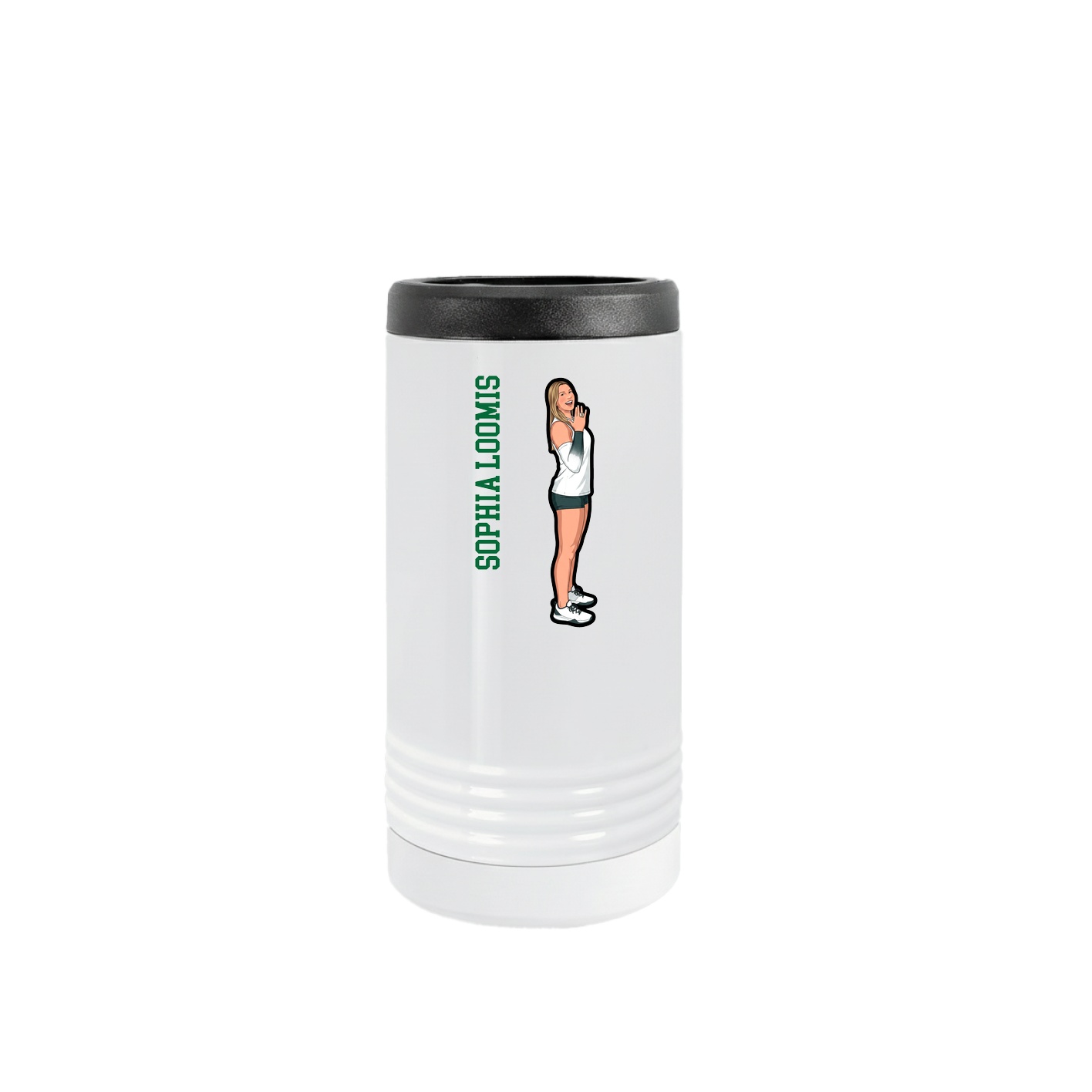Slim Beverage Holder — Name Vertical in White