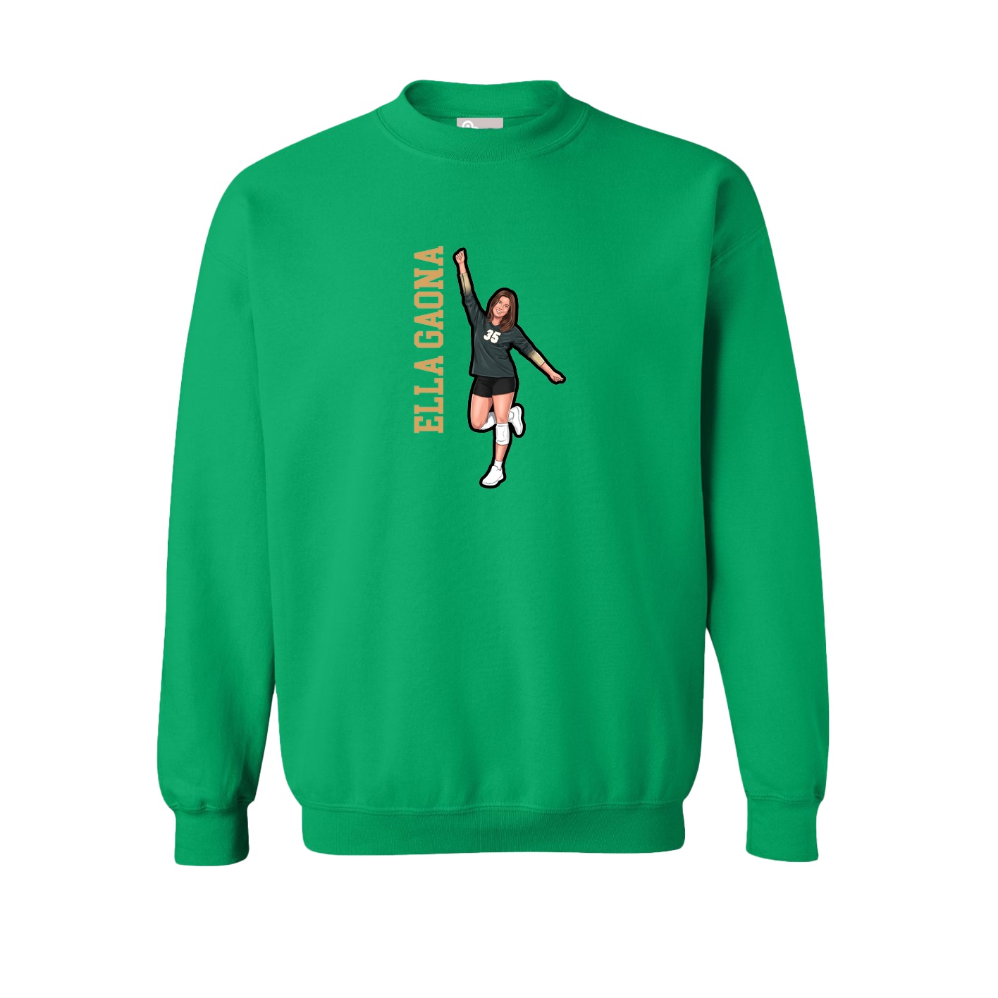 Fleece Crew — Name Vertical in Green