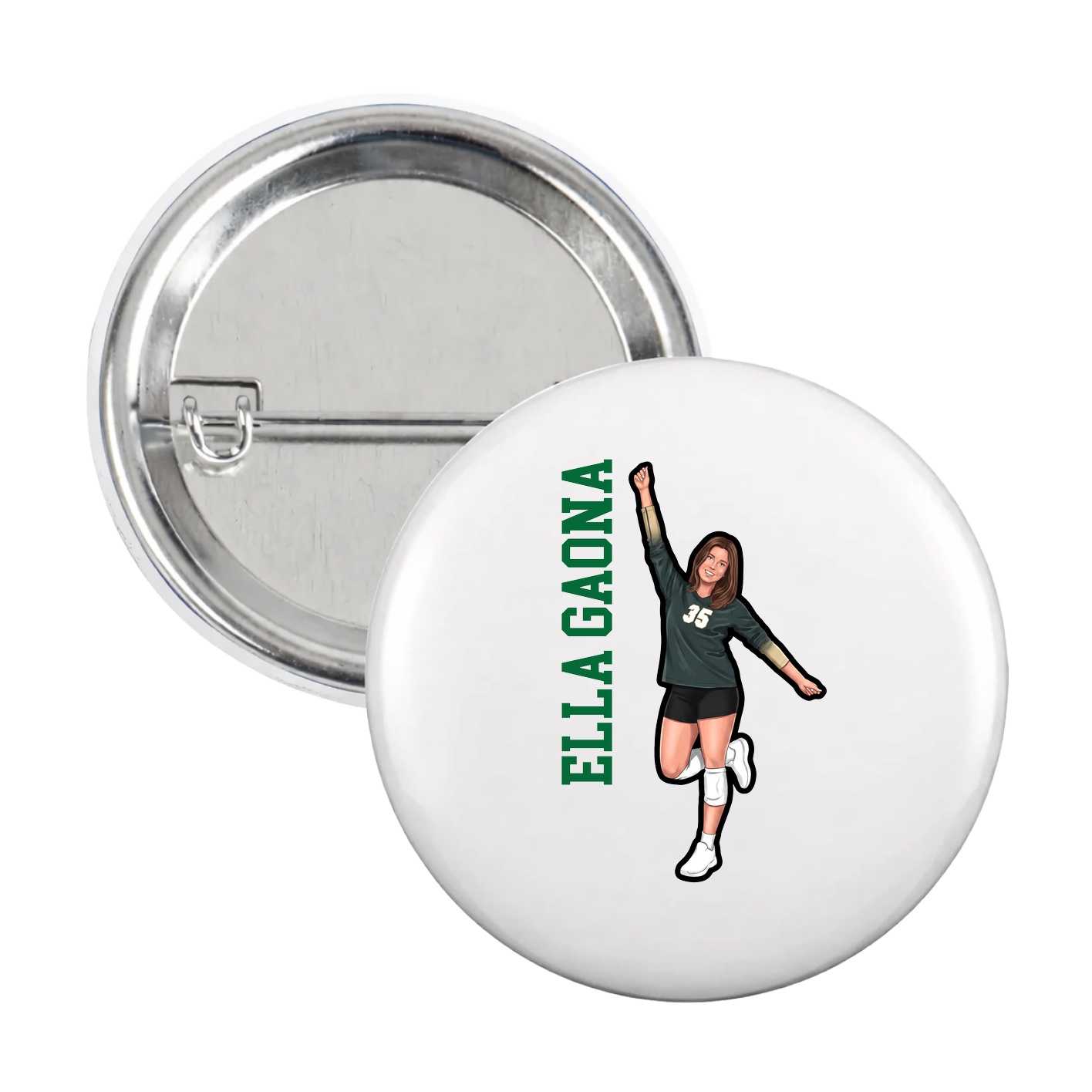 Game Day Button — Name Vertical in White
