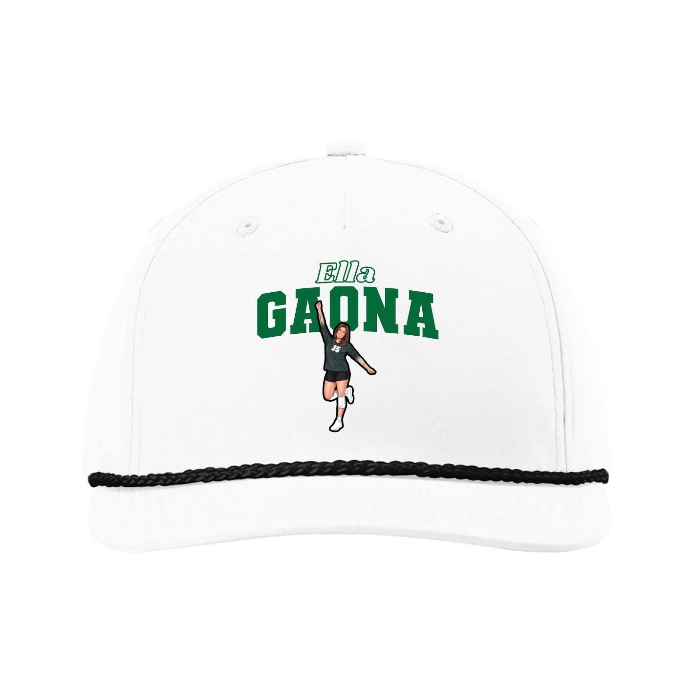 Five-Panel Classic Rope Cap — Name Arch in White