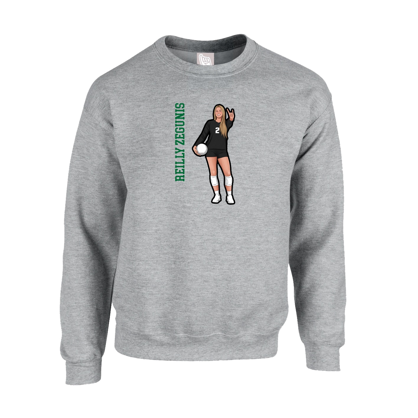 Fleece Crew — Name Vertical in Grey