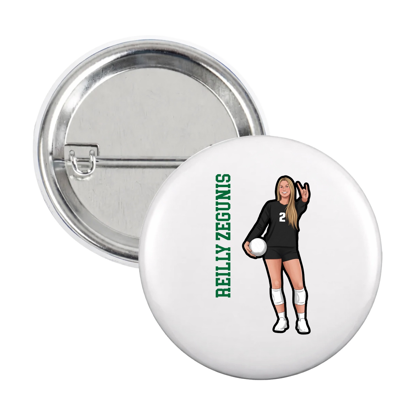 Game Day Button — Name Vertical in White
