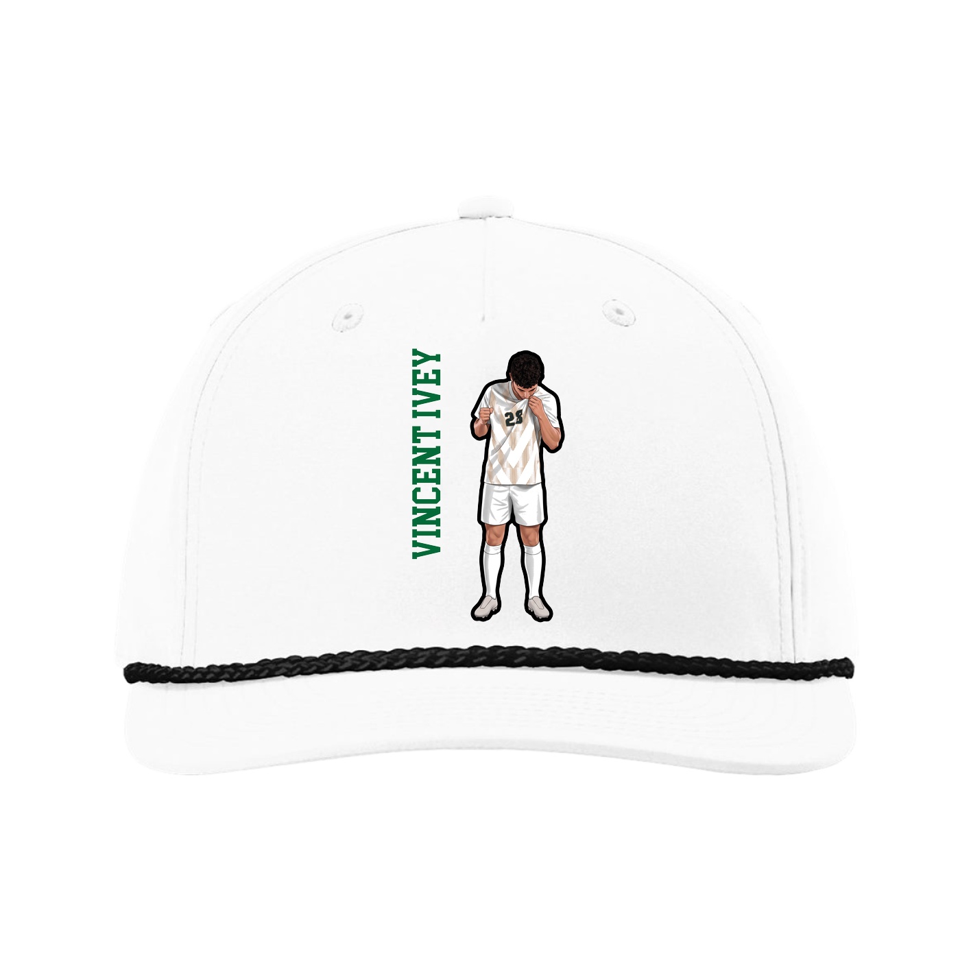 Five-Panel Classic Rope Cap — Name Vertical in White