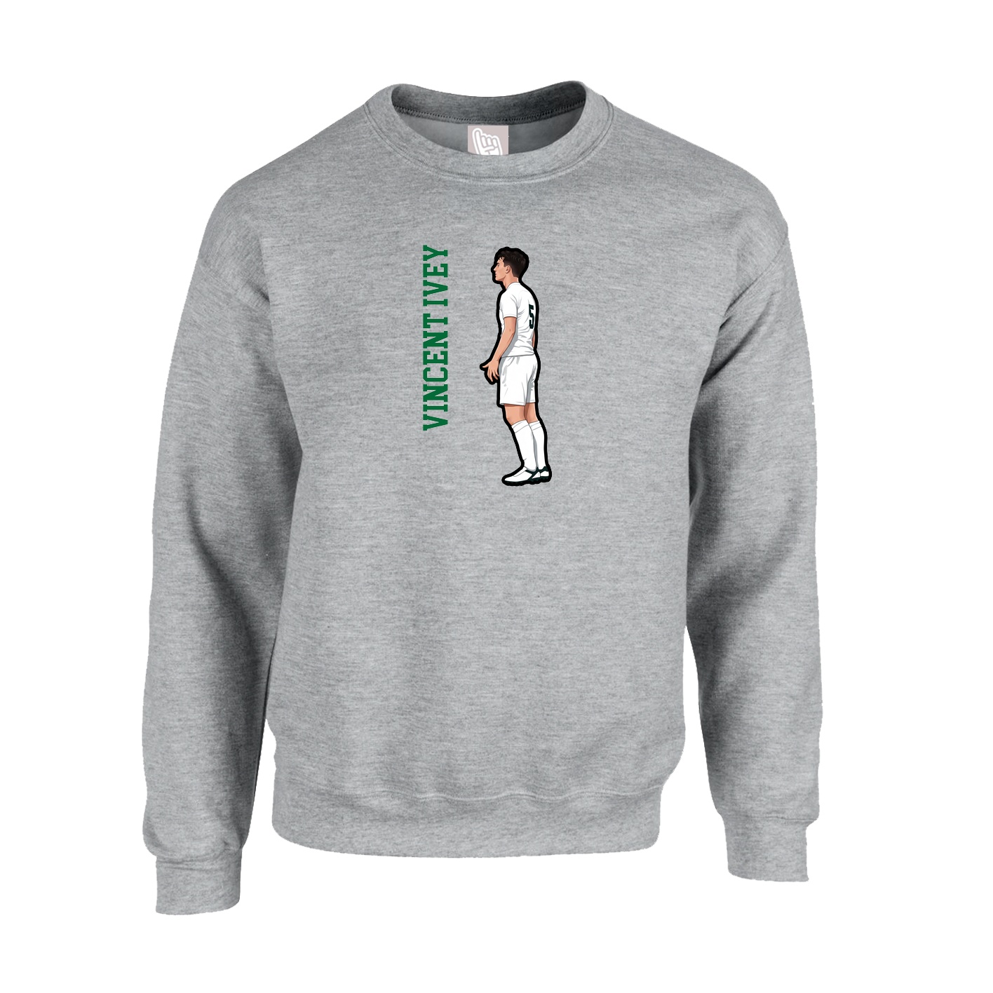 Fleece Crew — Name Vertical in Grey