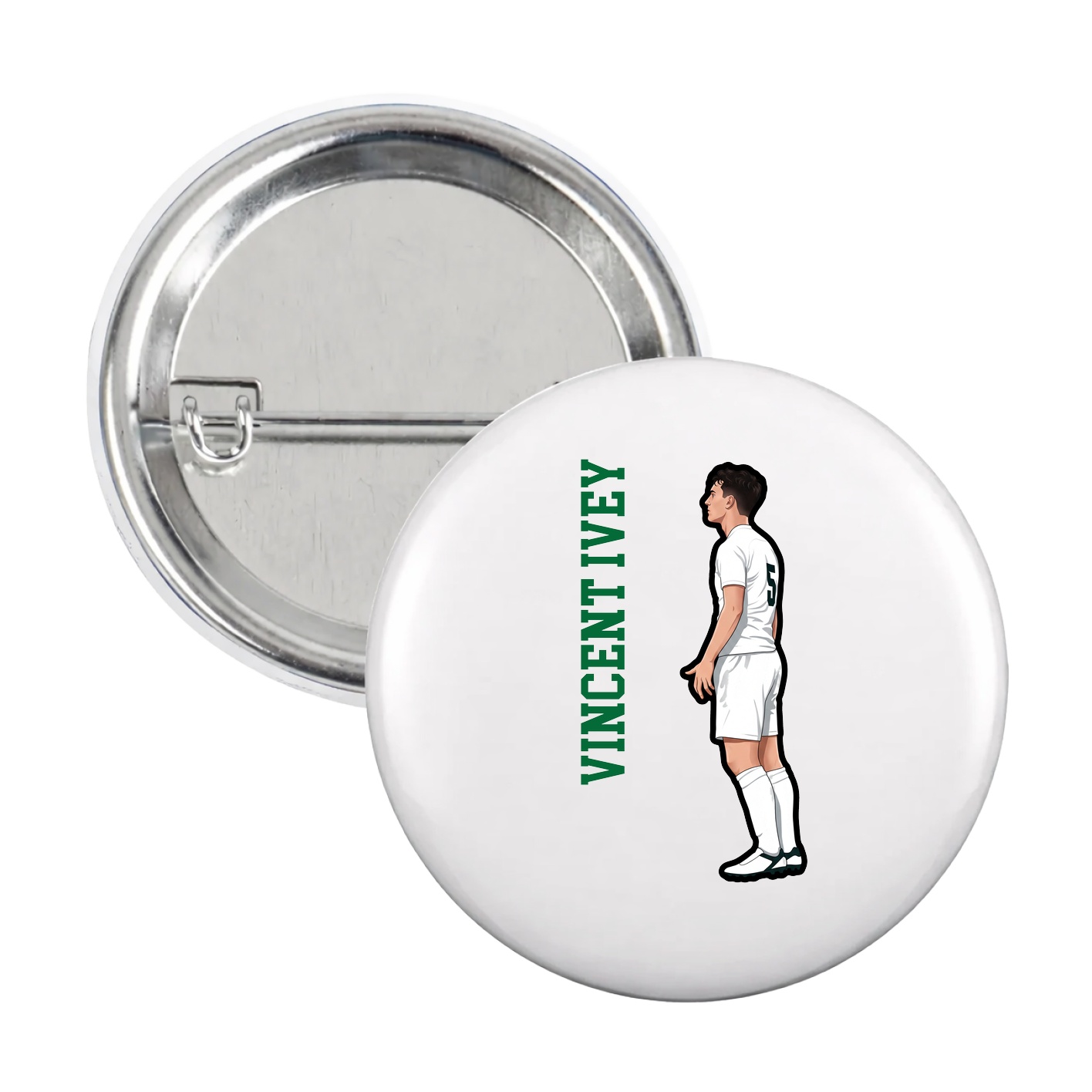 Game Day Button — Name Vertical in White