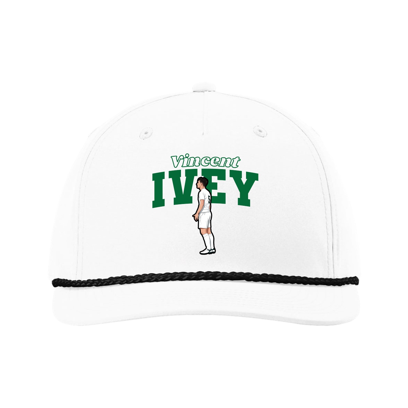 Five-Panel Classic Rope Cap — Name Arch in White