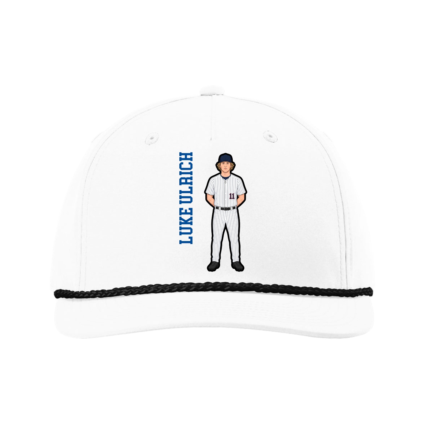 Five-Panel Classic Rope Cap — Name Vertical in White