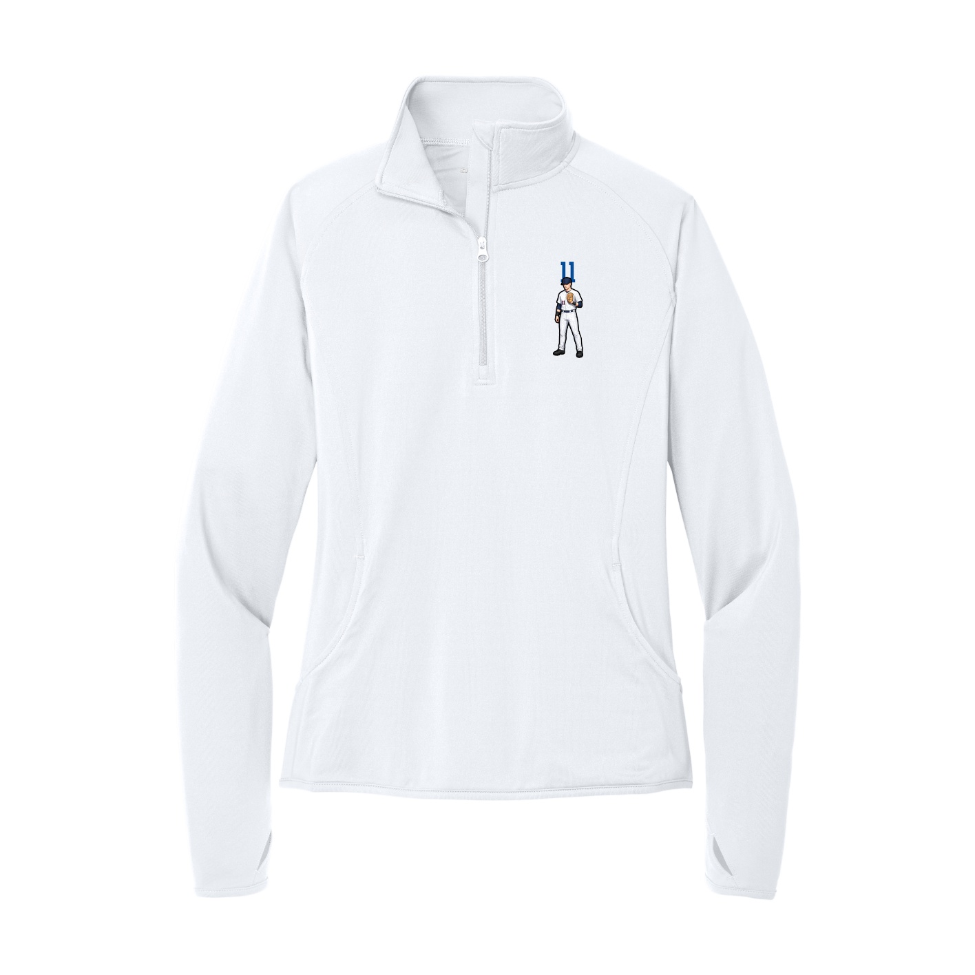 Women's Q-Zip Pullover — Number Top in White