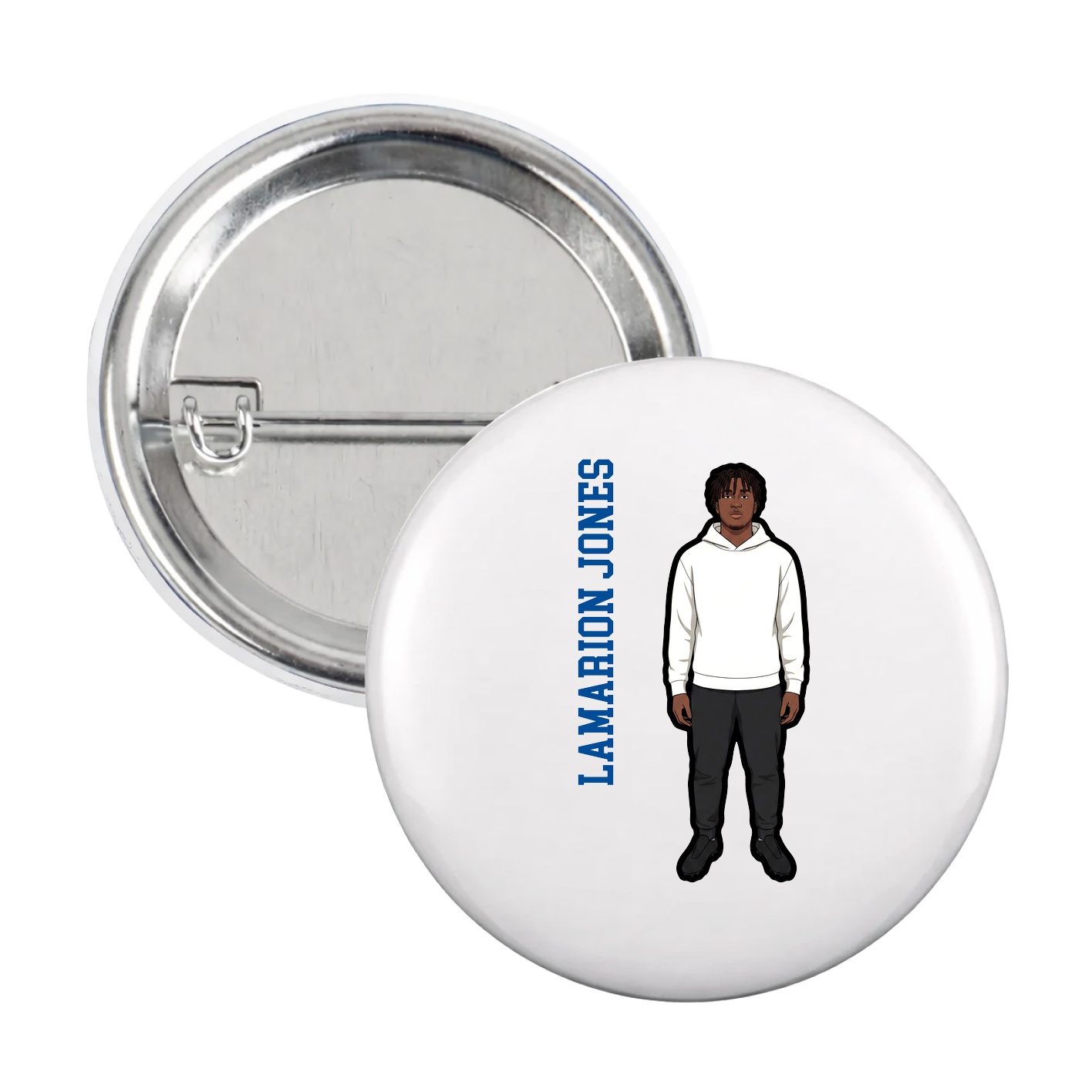 Game Day Button — Name Vertical in White