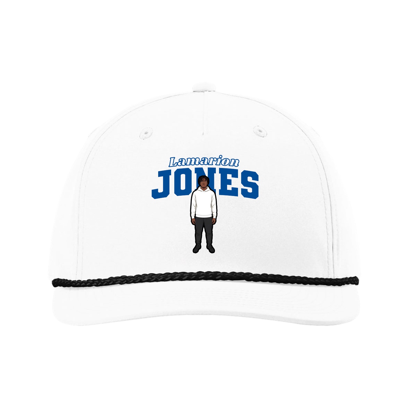 Five-Panel Classic Rope Cap — Name Arch in White