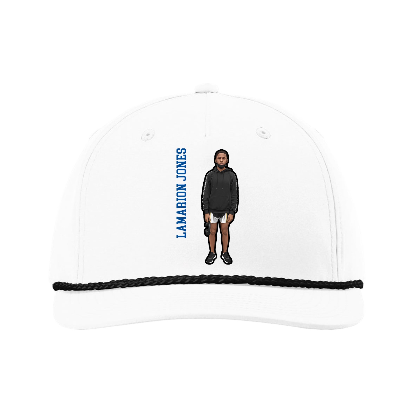 Five-Panel Classic Rope Cap — Name Vertical in White