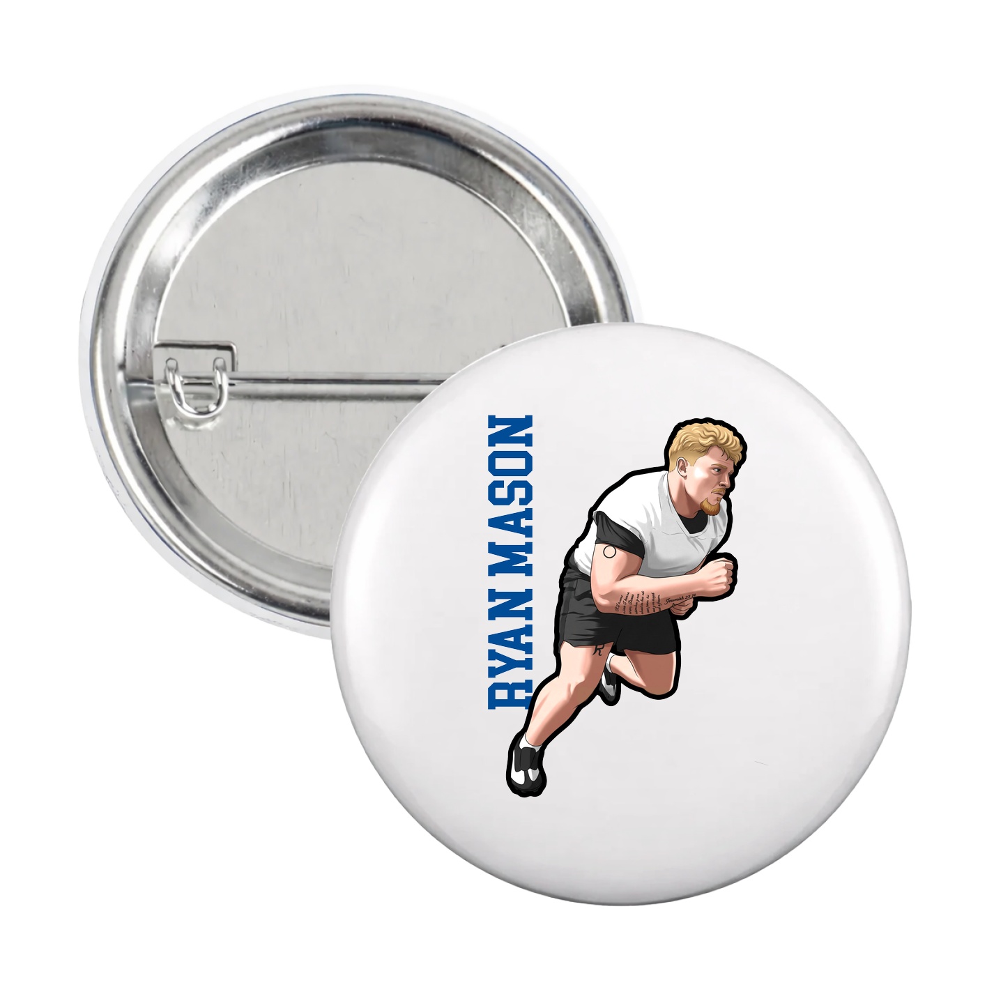 Game Day Button — Name Vertical in White