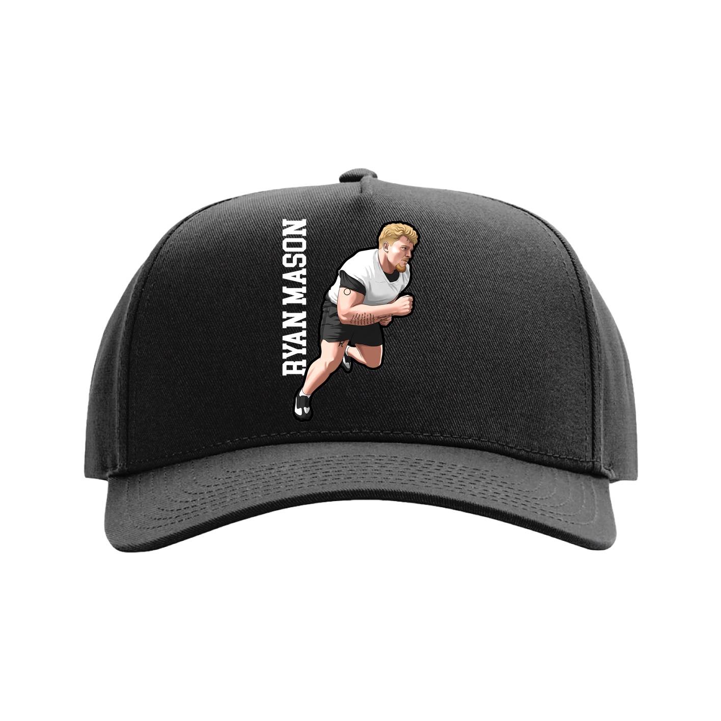 Full Fabric Five-Panel Champ Cap — Name Vertical in Black