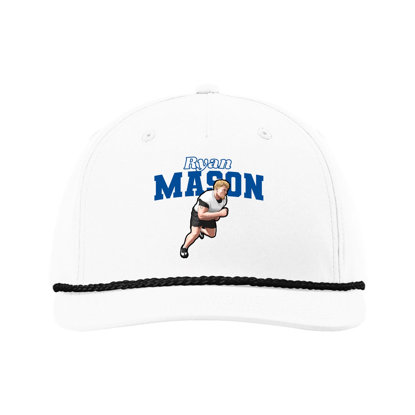 Five-Panel Classic Rope Cap — Name Arch in White