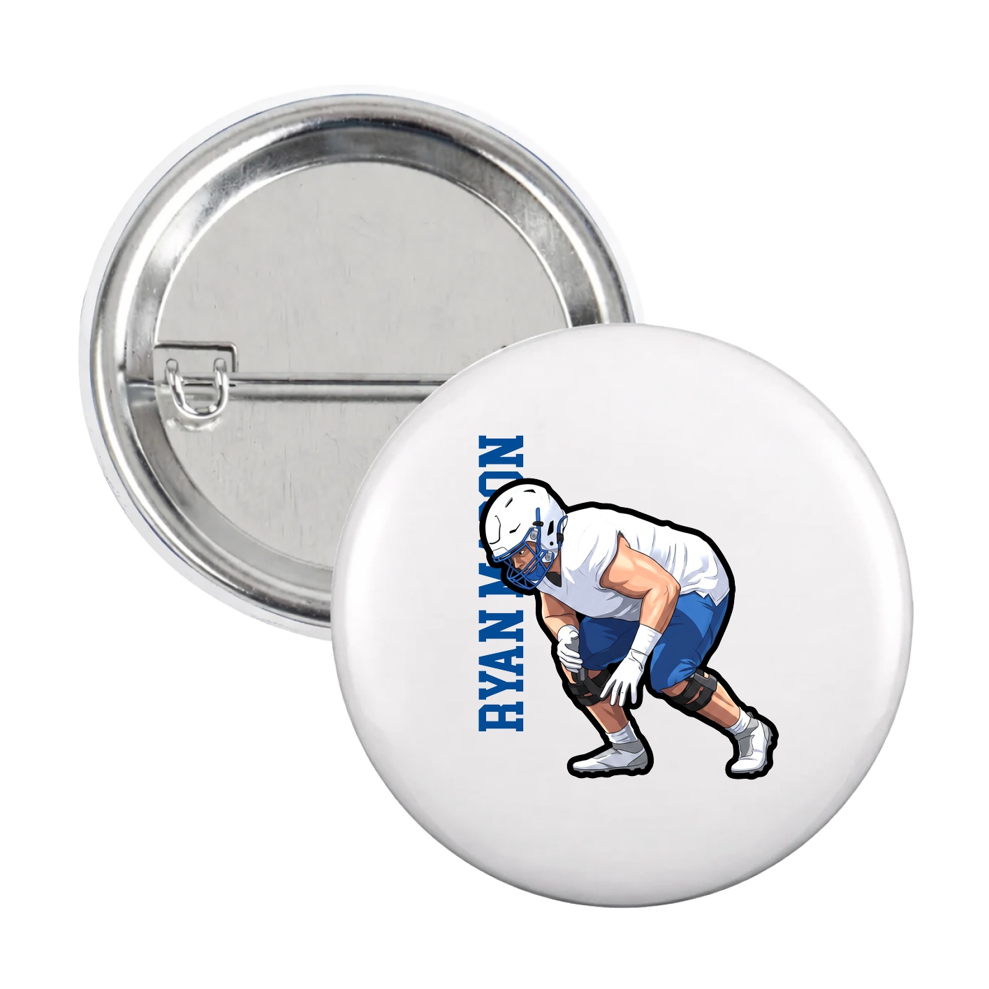 Game Day Button — Name Vertical in White