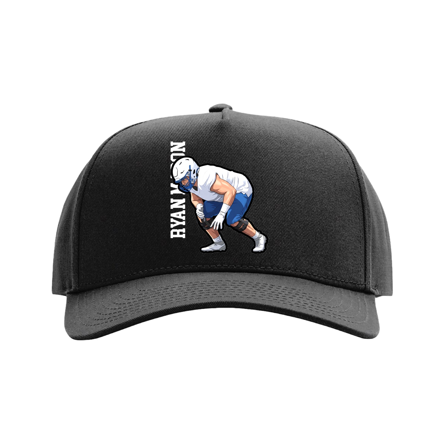 Full Fabric Five-Panel Champ Cap — Name Vertical in Black