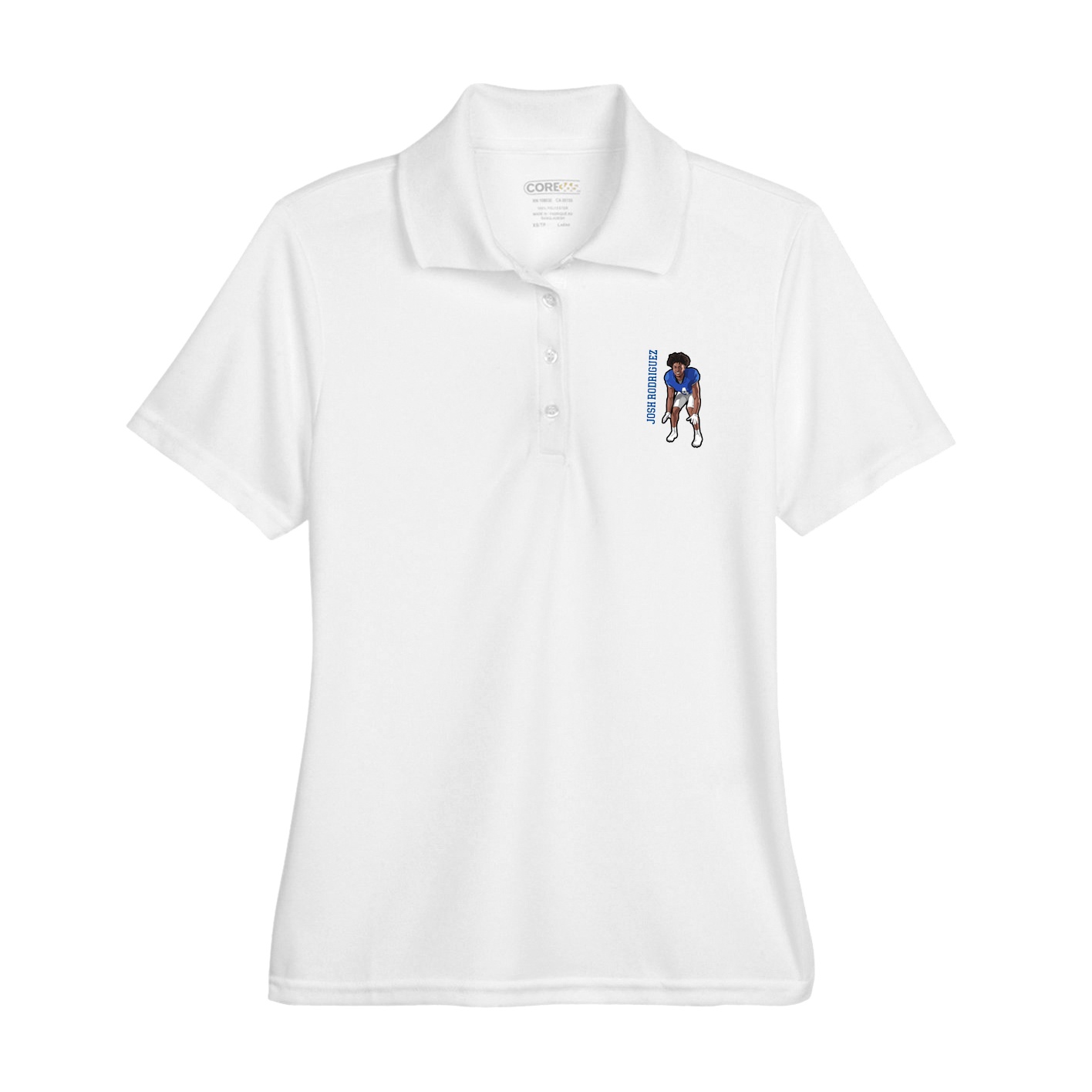 Womens Performance Polo — Name Vertical in White