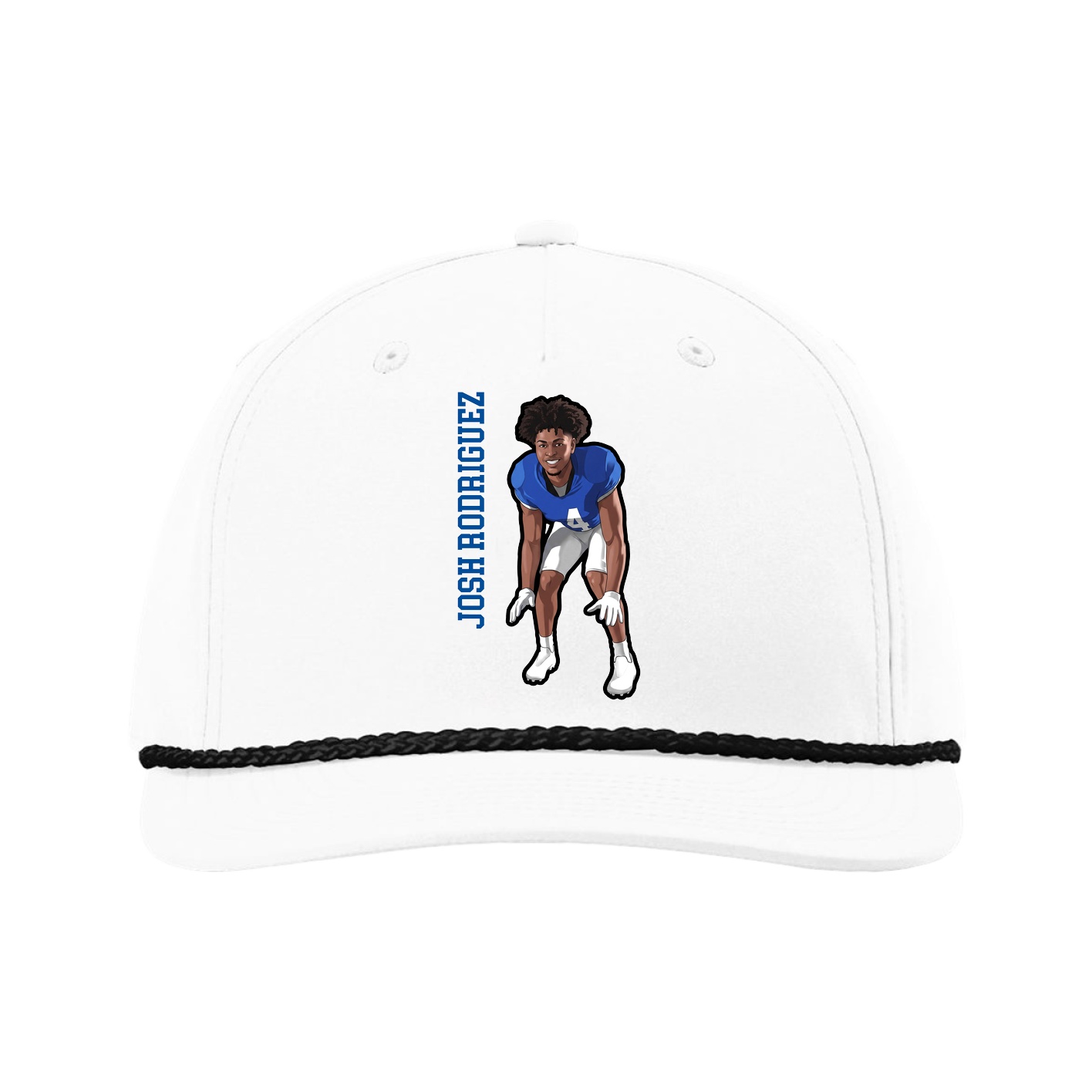 Five-Panel Classic Rope Cap — Name Vertical in White