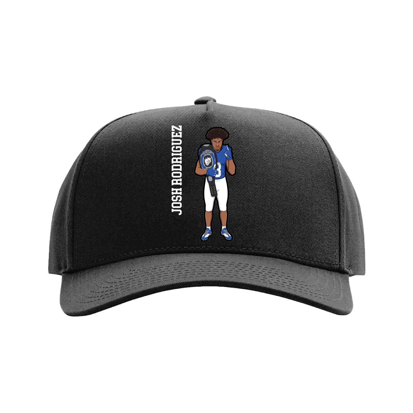 Full Fabric Five-Panel Champ Cap — Name Vertical in Black