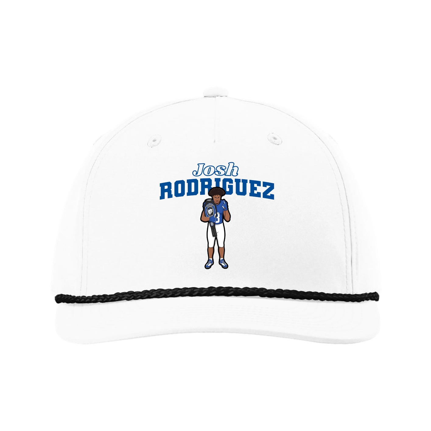 Five-Panel Classic Rope Cap — Name Arch in White