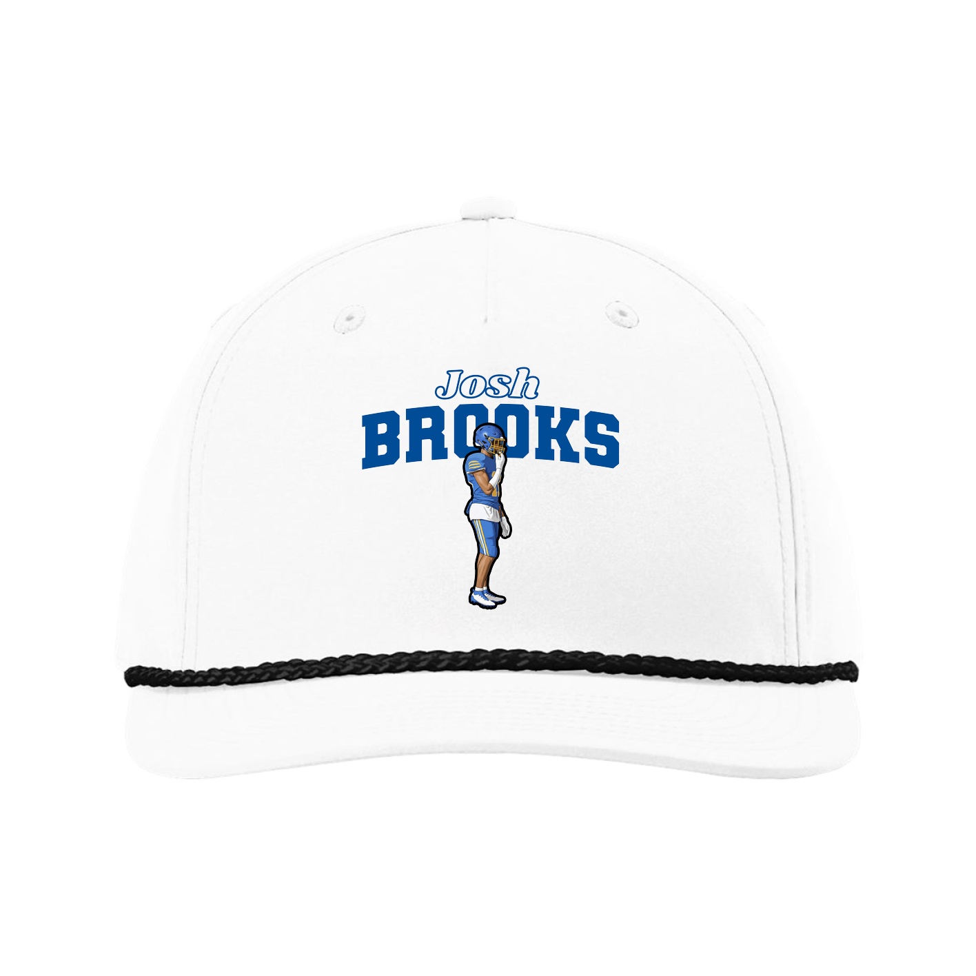 Five-Panel Classic Rope Cap — Name Arch in White