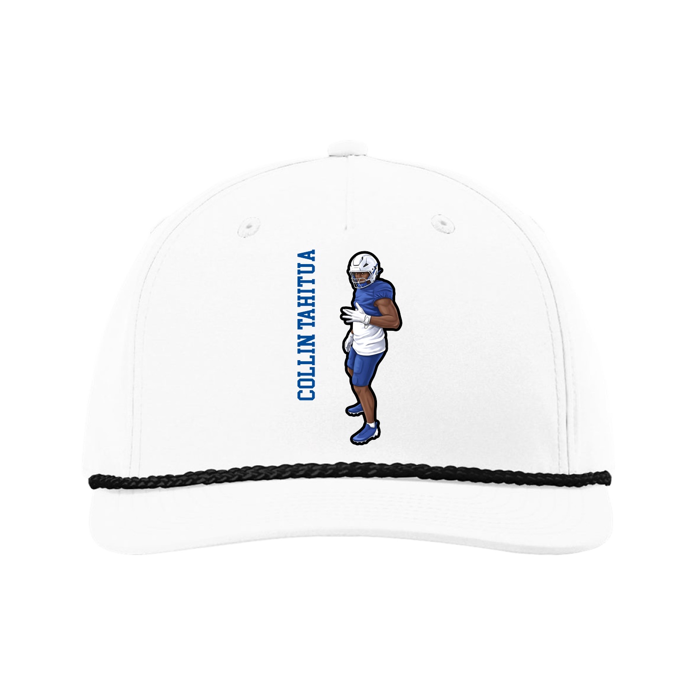 Five-Panel Classic Rope Cap — Name Vertical in White