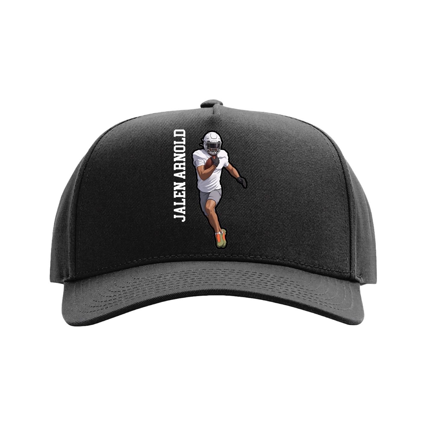 Full Fabric Five-Panel Champ Cap — Name Vertical in Black