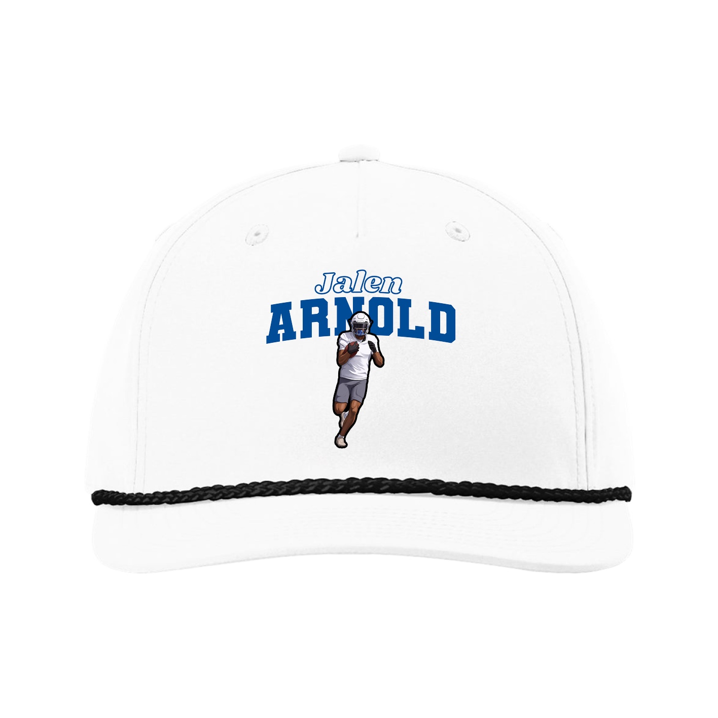 Five-Panel Classic Rope Cap — Name Arch in White