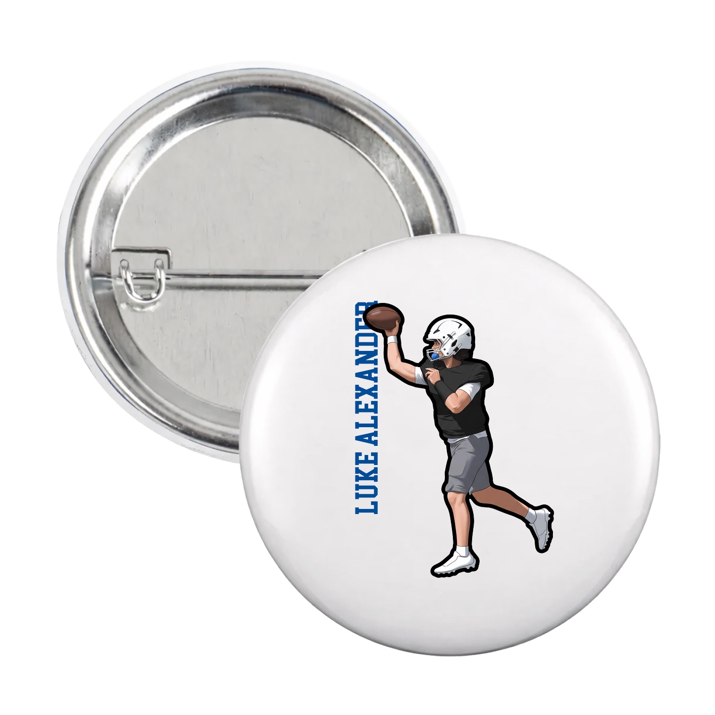 Game Day Button — Name Vertical in White