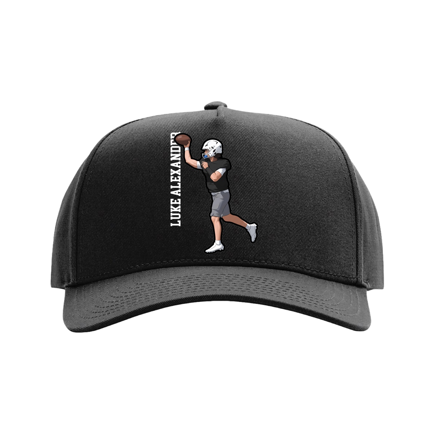 Full Fabric Five-Panel Champ Cap — Name Vertical in Black