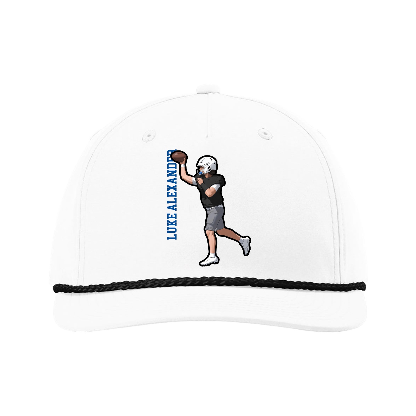 Five-Panel Classic Rope Cap — Name Vertical in White