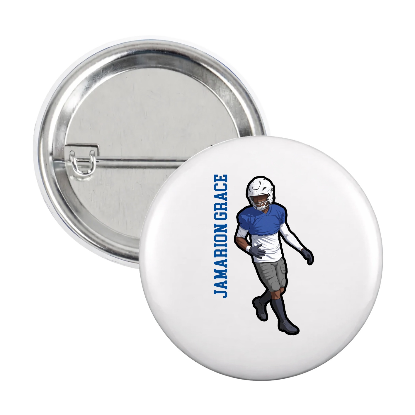 Game Day Button — Name Vertical in White