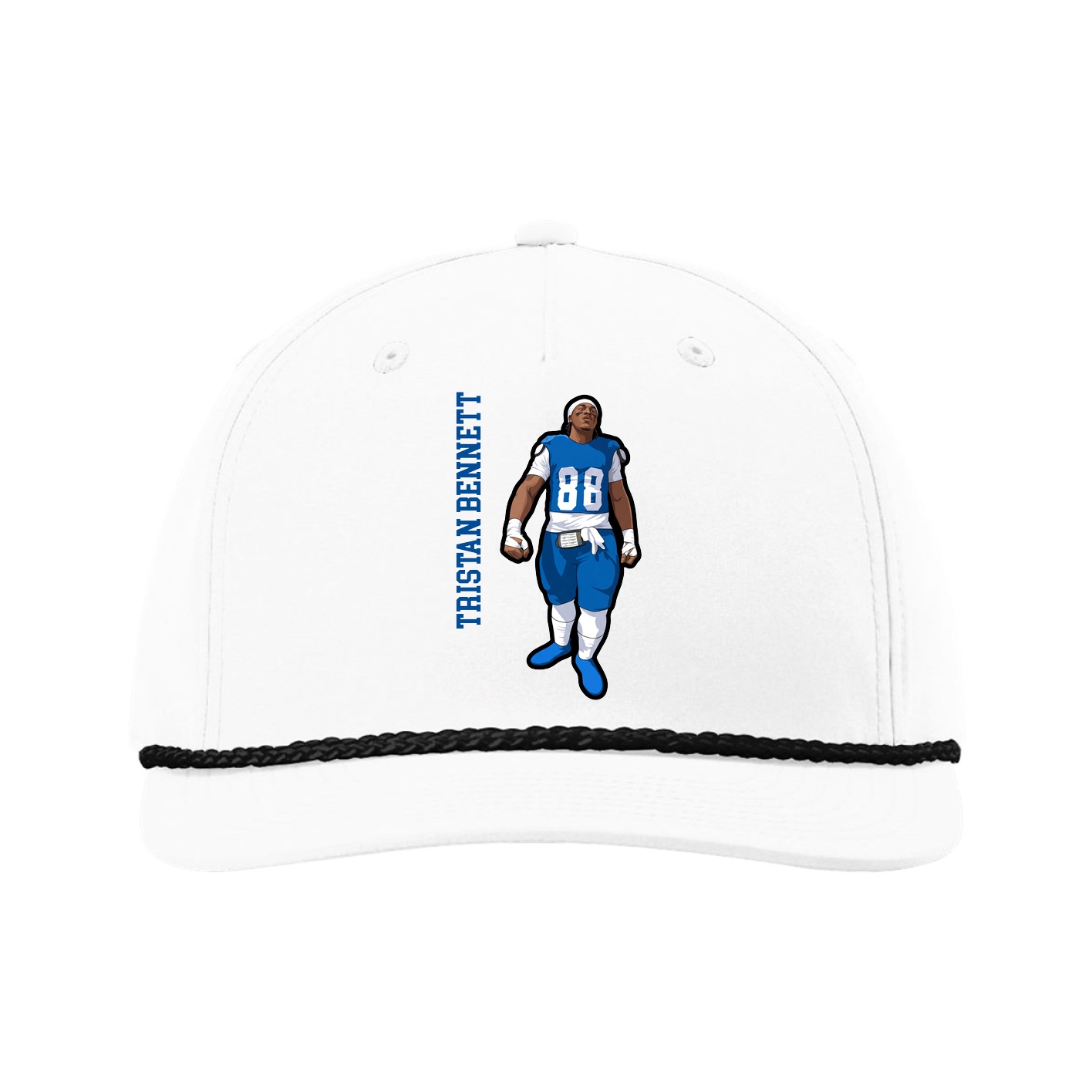 Five-Panel Classic Rope Cap — Name Vertical in White