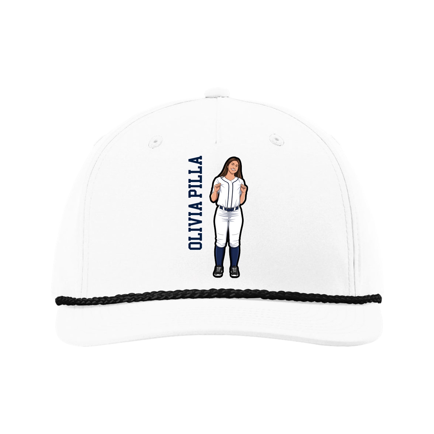 Five-Panel Classic Rope Cap — Name Vertical in White